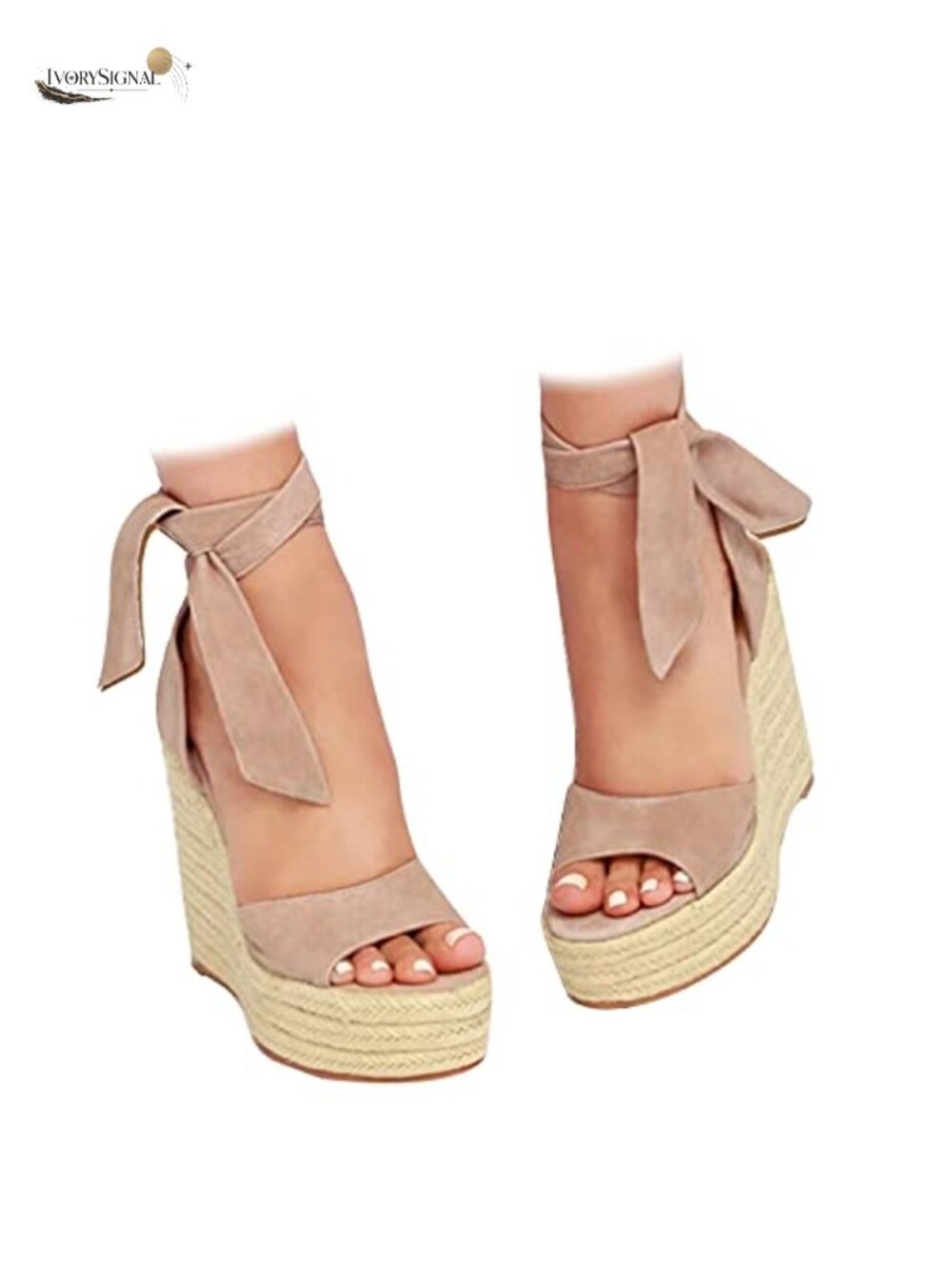 4 inch Espadrille Wedge Sandals Ankle Strap Lace Up Platform Heels Faux Suede